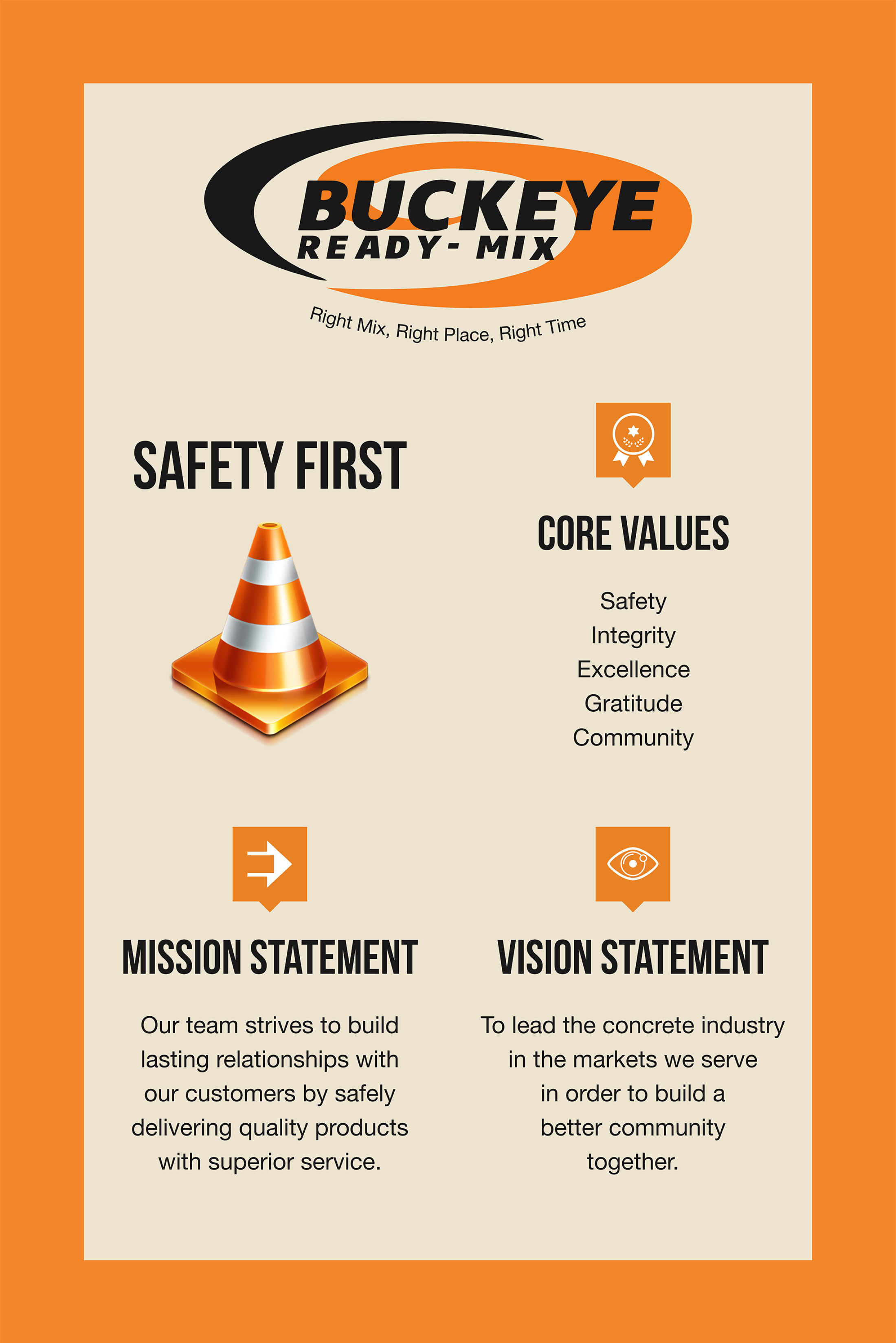 Buckeye Ready Mix Safety First: Core Values, Mission Statement and Vision Statement